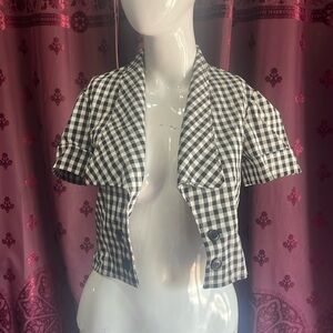 3/$20 Vintage Black & White Checkered Cropped Short Sleeve Jacket Size Eleven